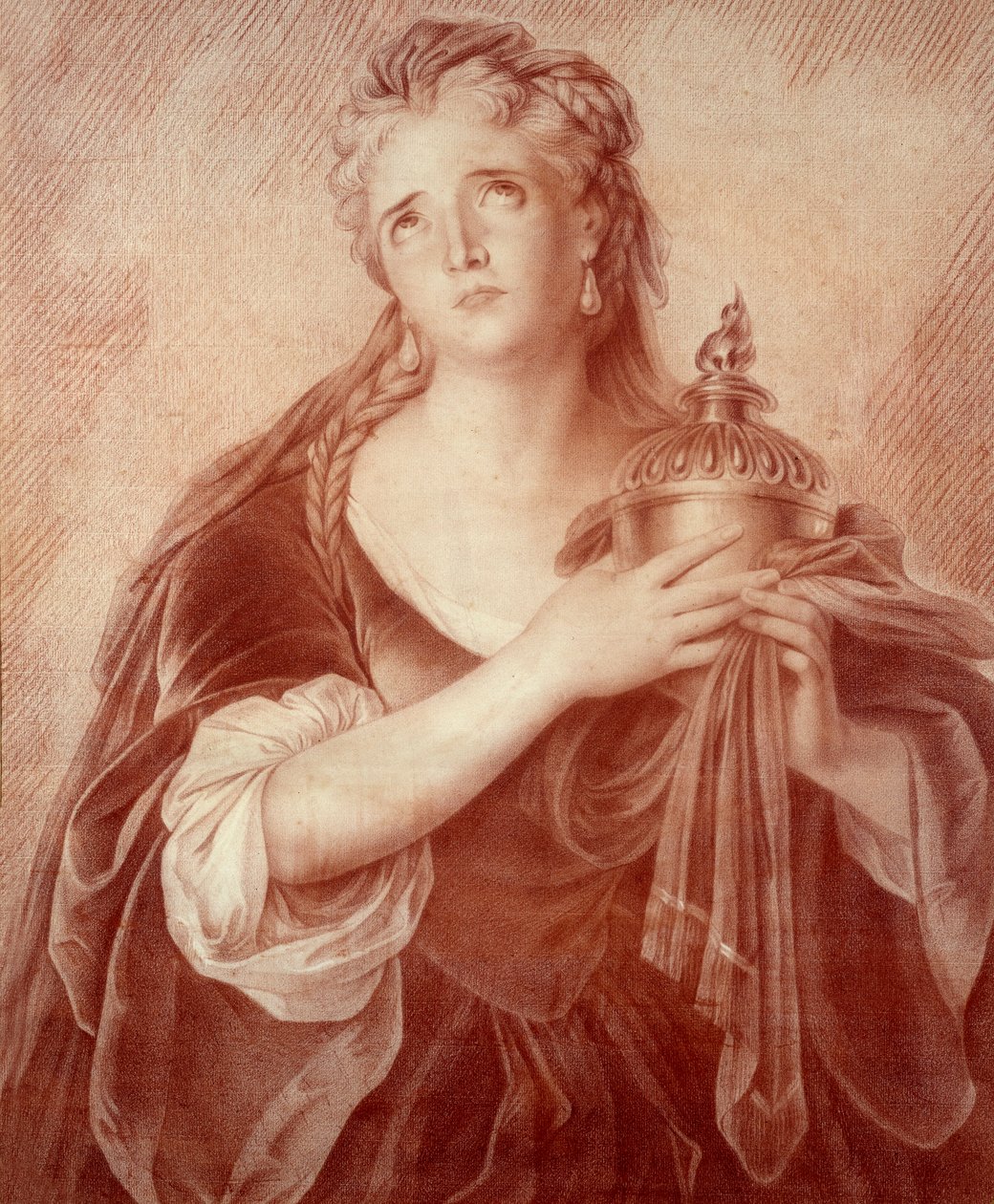 Portræt af Adrienne Lecouvreur (1692-1730), fransk dramatisk kunstner. Tegning af Philippe De Saint Albin af French School