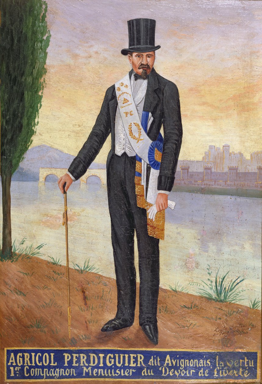 Portræt af Agricol Perdiguier kendt som Avignonais stående ved bredden af floden Rhone ved Avignon, ca. 1860-65 af French School