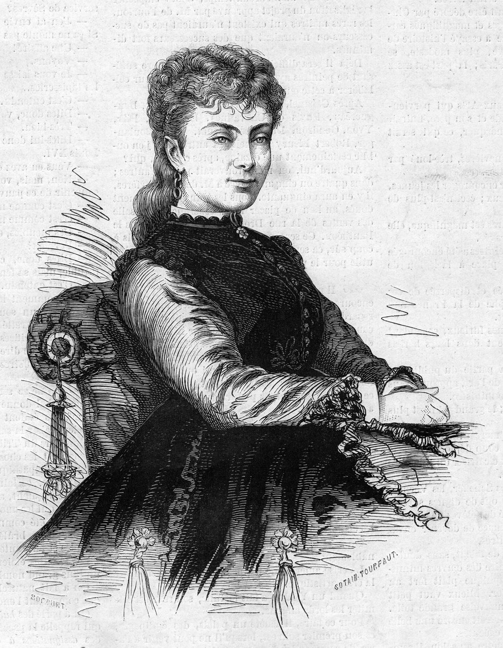 Portræt af Aimee Desclee (ca. 1837-1874), fransk komiker. Indgravering i "" Le Monde Illustré"" nr. 883 af 14. marts 1874. af French School