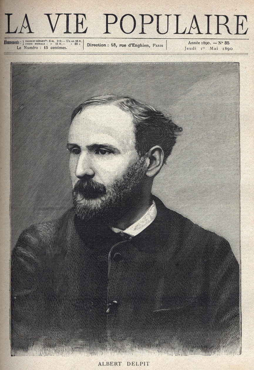 Portræt af Albert Delpit (1849-1893), romanforfatter og dramatiker. Indgravering i "La vie populaire"" af French School