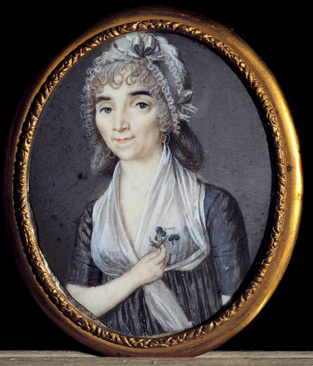 Portræt af Albertine Marat, søster til Jean-Paul Marat (1743-1793). Anonym fransk miniature af French School