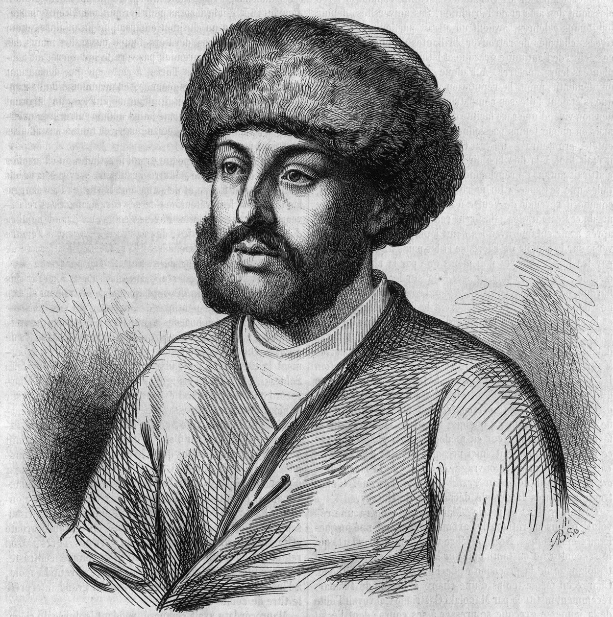 Portræt af Alexandre Maurocordato (Mavrocordatos) (1636-1709), græsk politiker, Drogman (tolk) for den osmanniske regering. Gravering af Chevignard i "" Le Magasin Picturesque"" af French School