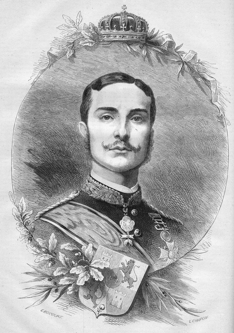 Portræt af Alfonso XII (Alfonso) (1857-1885), konge af Spanien. Indgravering i "" Le Monde Illustré"" nr. 1085 af 19. januar 1878. af French School