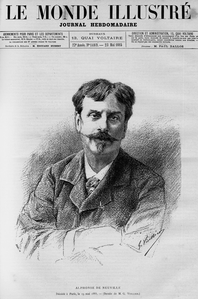 Portræt af Alphonse de Neuville (1835-1885), fransk maler og tegneserieskaber, I "The Illustrous World" 1885 af French School