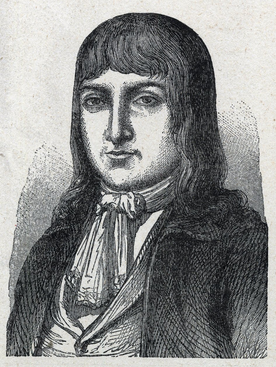 Portræt af amatør Jerome Le Bras des Forges, ridder af Boishardy (Bois hardy eller Bois-Hardy), Chef-chouan fra den franske revolution (1762-1795) Gravering af 1889. Privat samling. af French School