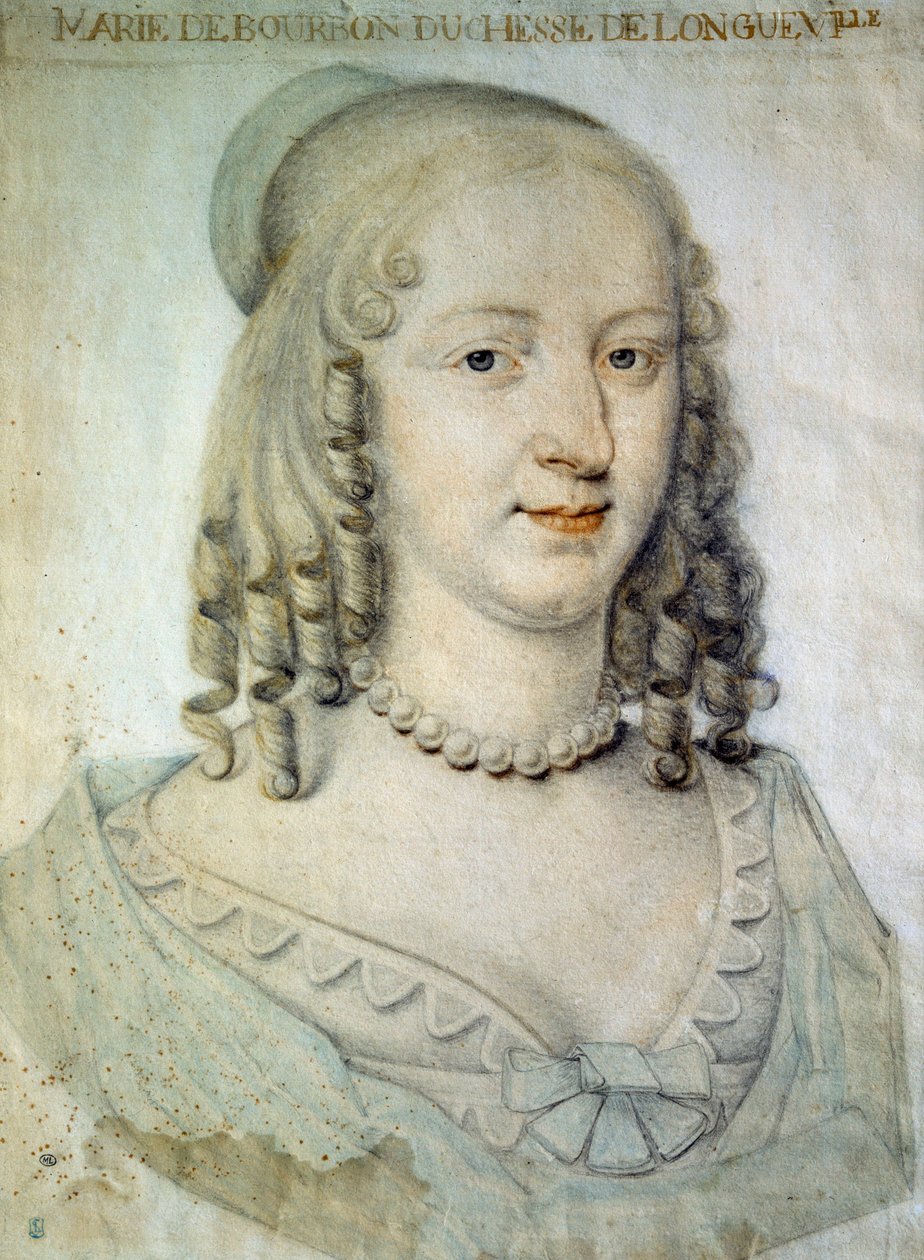 Portræt af Anne Genevieve de Bourbon Conde (Anne-Genevieve de Bourbon-Conde), hertuginde af Longueville (1619-1679), søster til Grand Conde Anonymous-tegningen - 1600-tallets Chantilly, musee Conde af French School