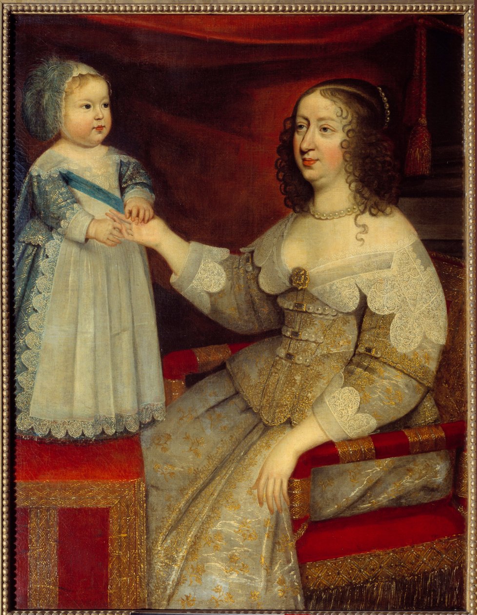 Portræt af Anne af Østrig, dronning af Frankrig (1601-1666) og delfinen Ludvig XIV-barn (1638-1715) Maleri af den franske skole. Før 1643. Søn 1,2x0,96 m af French School