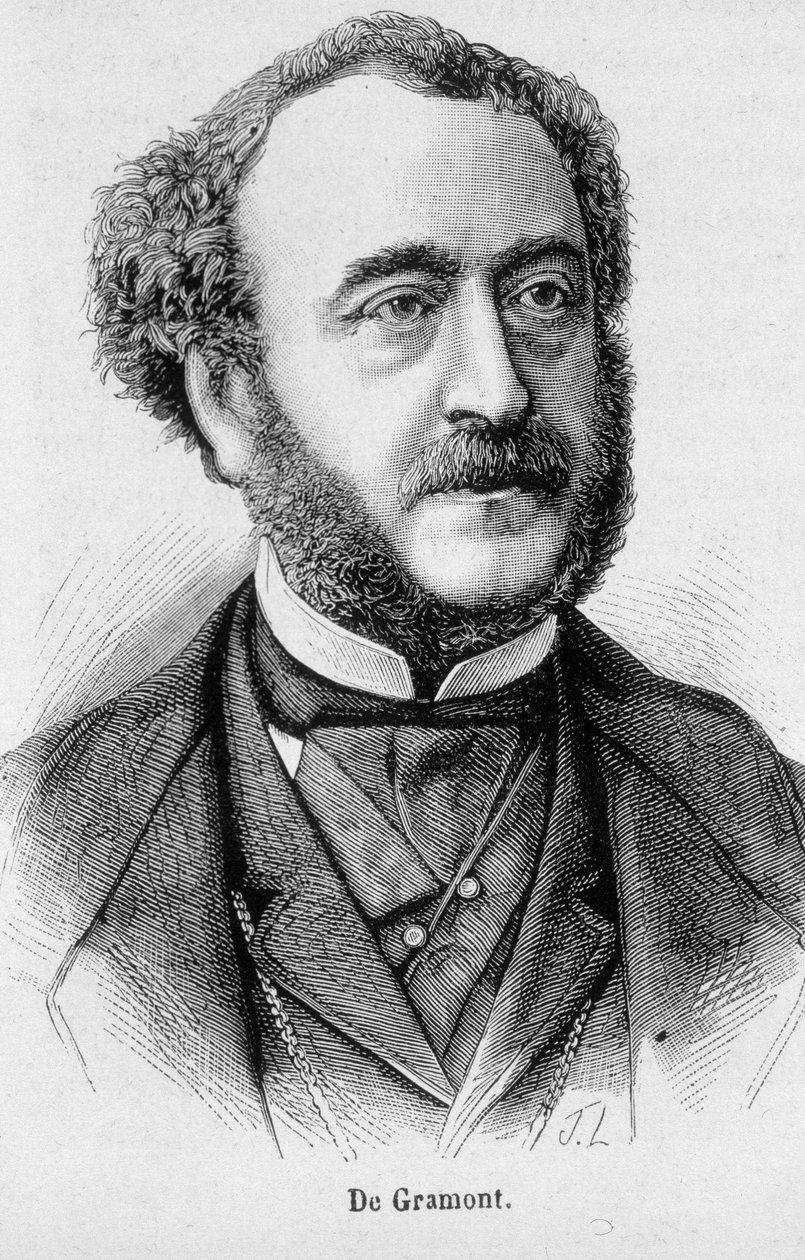 Portræt af Antoine Agenor, hertug af Gramont, fransk diplomat og politiker (1819 - 1880) - i "" The History of France"" af Henri Martin af French School