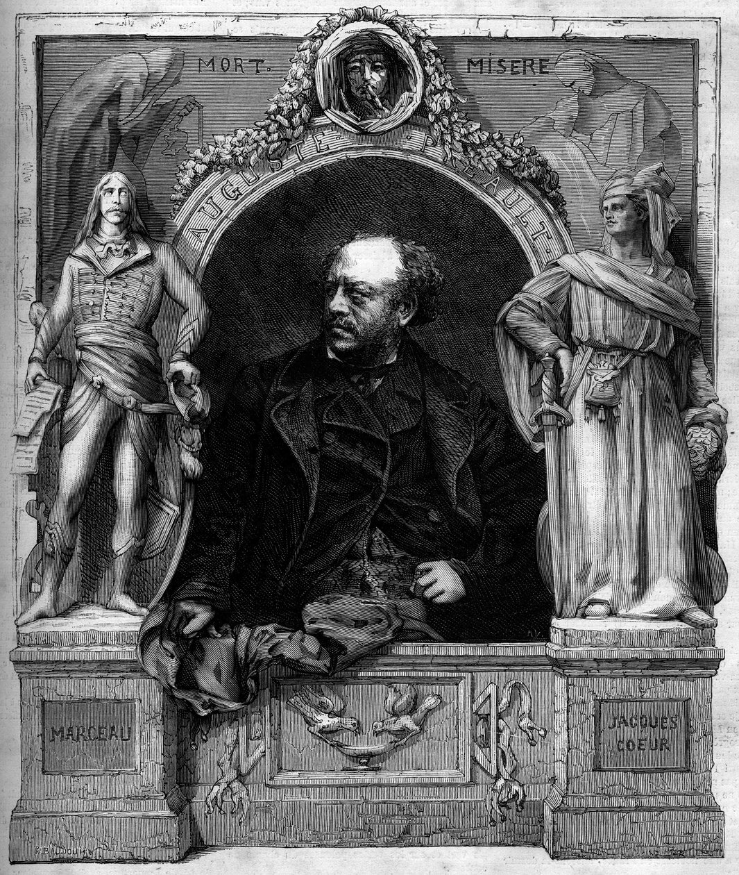 Portræt af Antoine Augustin Preault (1809-1879), fransk billedhugger. Indgravering i "" Le Monde Illustré"" nr. 1139 af 25. januar af French School
