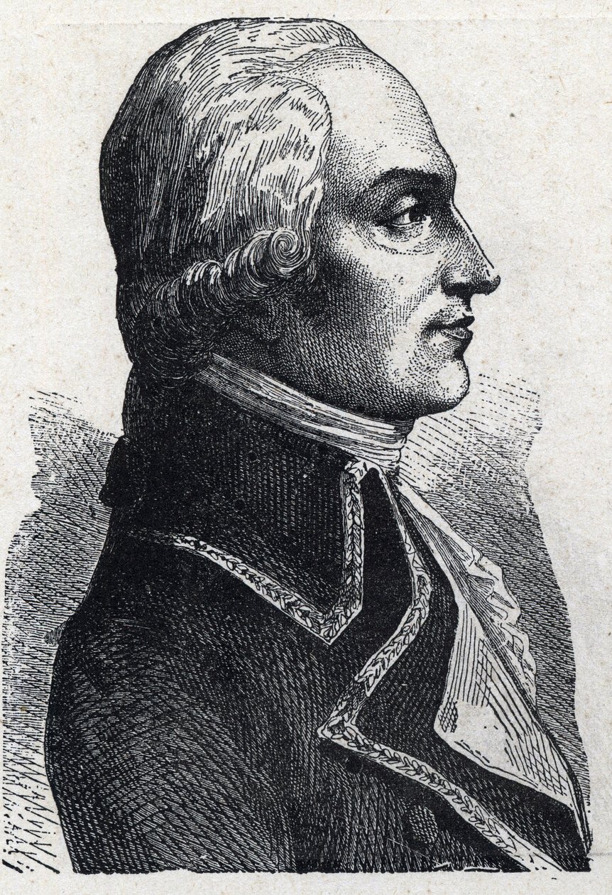 Portræt af Armand Louis de Gontaut Biron military francais (1747-1793) Gravering af 1889. Privat samling. af French School