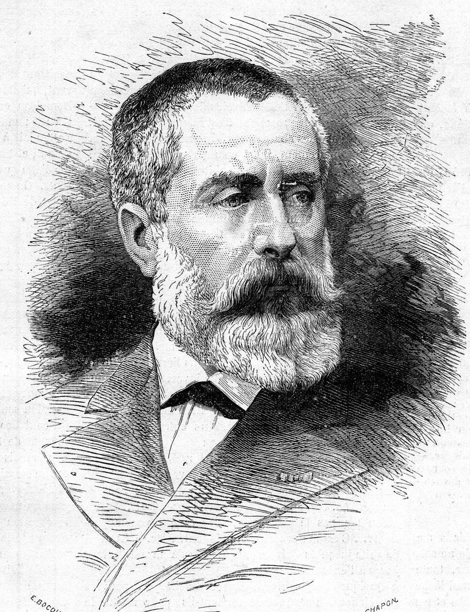 Portræt af Auguste Emmanuel Vaucorbeil (1821-1884), fransk komponist og direktør for Paris Opera. Indgravering i "" Le Monde Illustré"" nr. 1165 af 26. juli 1879. af French School