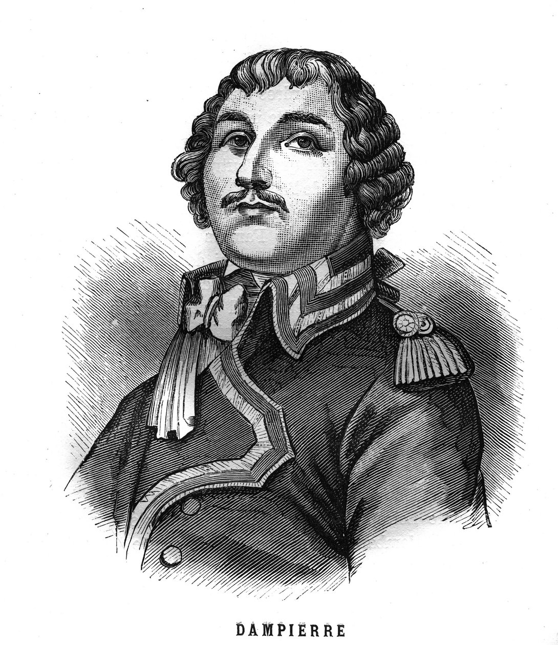 Portræt af Auguste Picot de Dampierre (1756-1793), general for den franske revolution. Indgravering i “Les Illustrations De L
