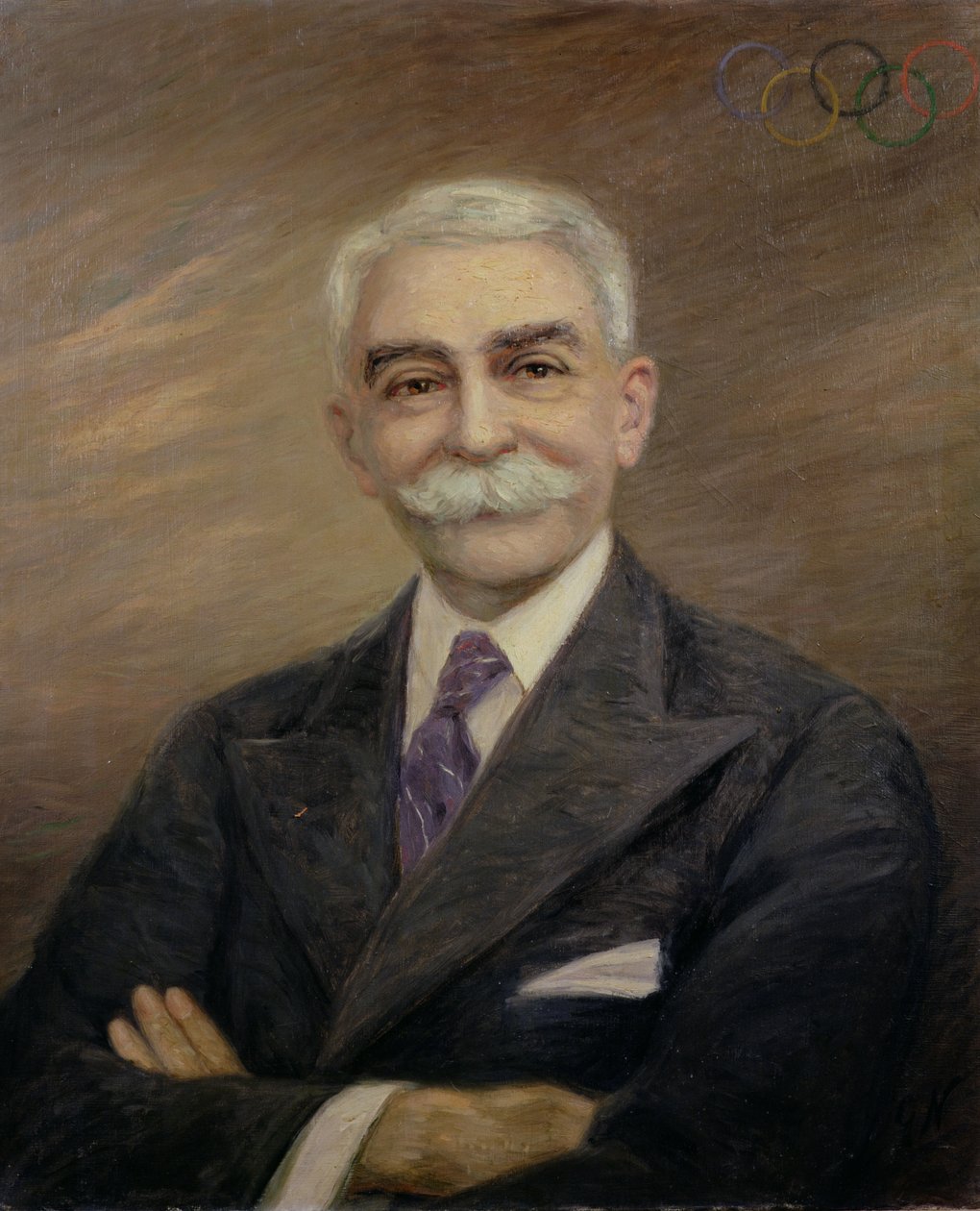 Portræt af baron Pierre de Coubertin (1863-1937) af French School