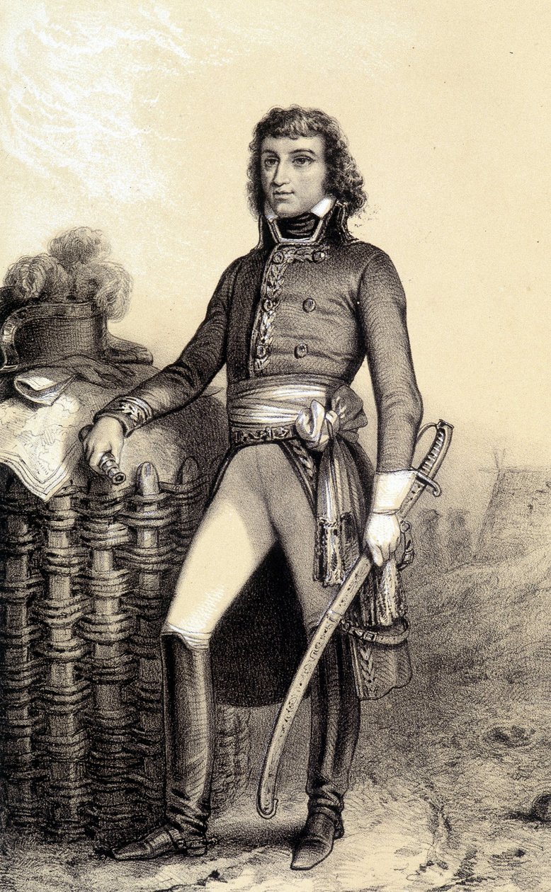 Portræt af Barthélemy Catherine Joubert, general Boer i Sydafrika (1769-1799). I ""Galerie historique de la revolution francaise"" af Albert Morin af French School