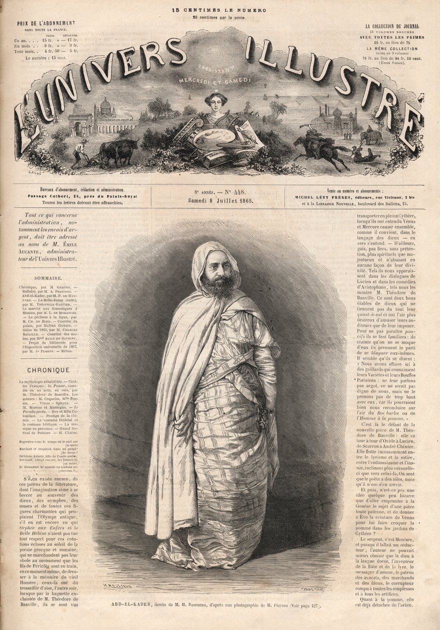 Portræt af Ben Mahi Ed Din Abd El Kader (1808-1883), Amir af Mascara, militær og religiøs leder. af French School