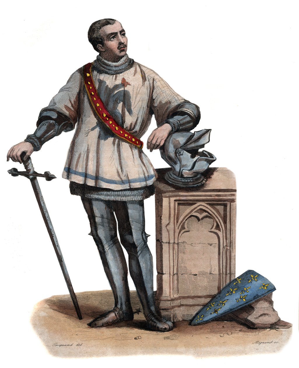 Portræt af Bertrand Duguesclin (Du Guesclin) (1320-1380), bretonsk ridder og fransk militærchef. illustration fra ""Den franske Plutarch"" af Edmond Mennechet af French School