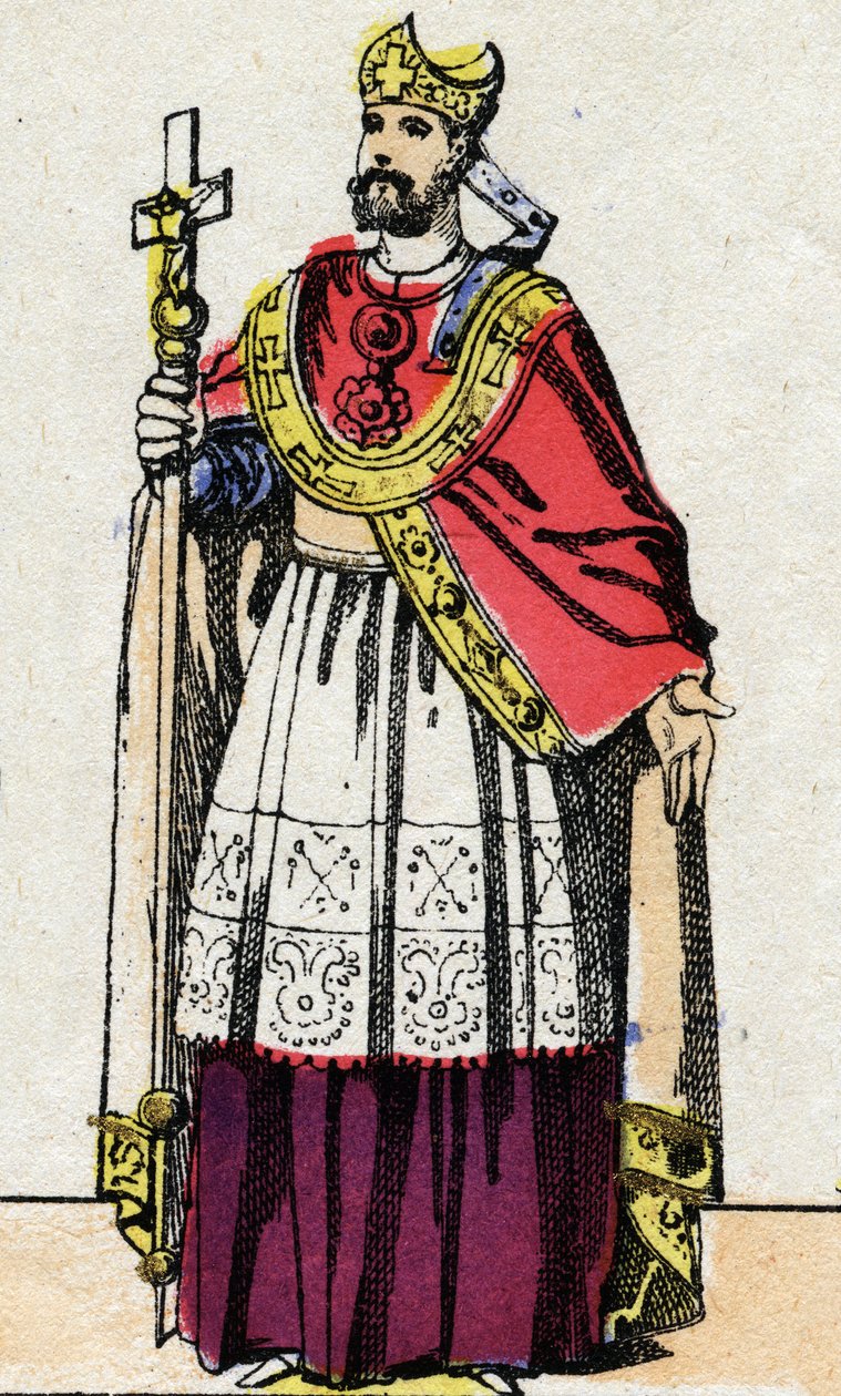 Portræt af Boniface (v.675-754), ærkebiskop af Mainz, der evangeliserede Tyskland og reorganiserede Franc Clerge. af French School