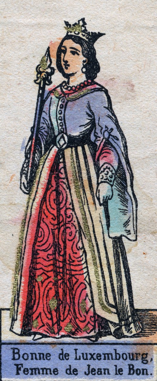 Portræt af Bonne de Luxembourg (1315-1349), hustru til Johannes II af Frankrig. (Kapetisk dynasti). Illustration slutningen af det 19. århundrede. af French School