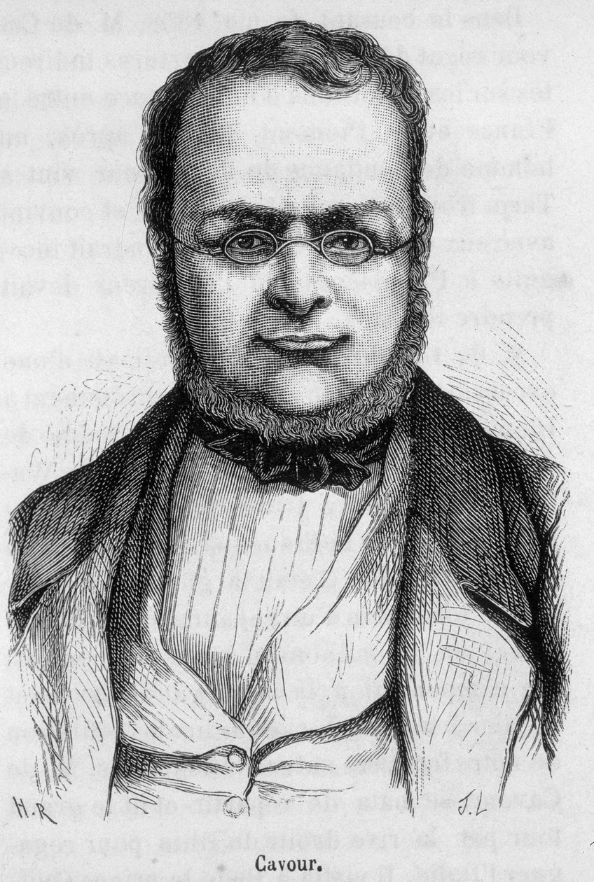 Portræt af Camillo Benso, greve af Cavour (1810 - 1861) italiensk statsmand - i "The History of France" af Henri Martin af French School