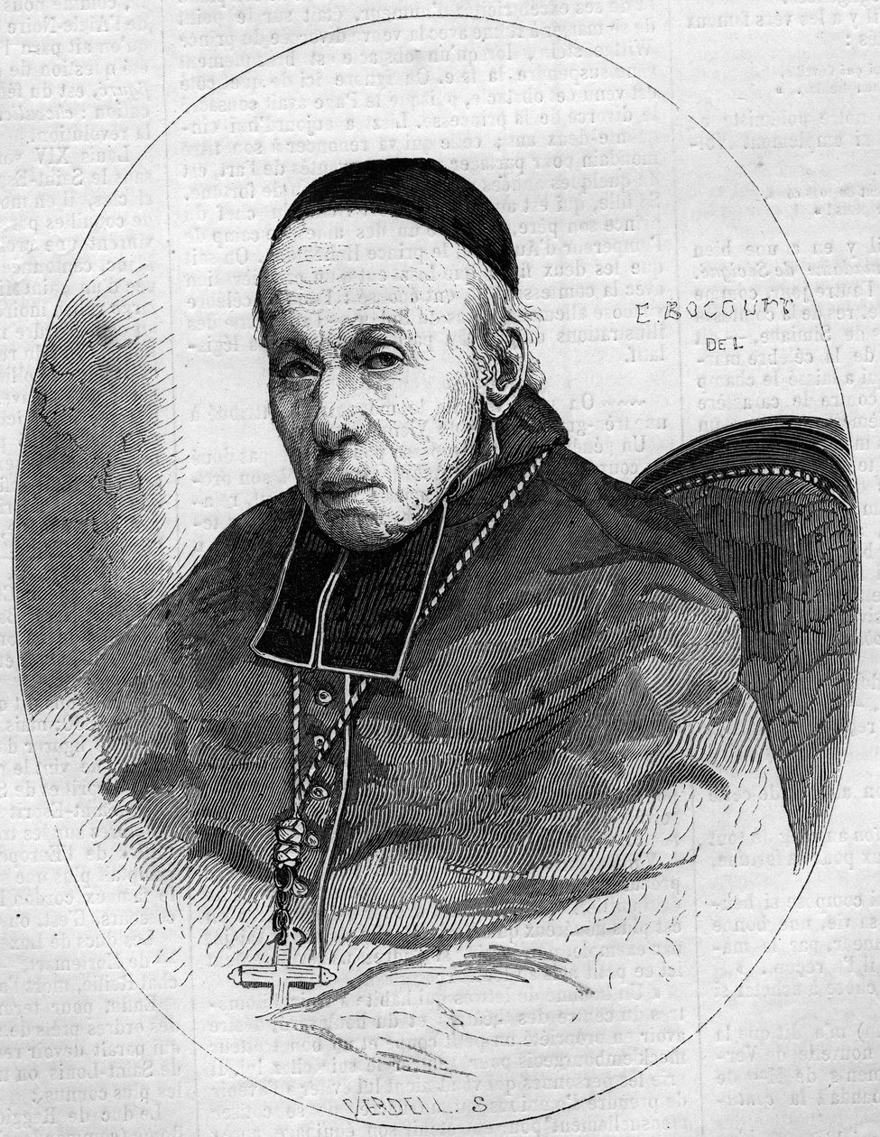 Portræt af kardinal Alexis Billiet (1783-1873), ærkebiskop af Chambery, Savoie (73). Indgravering i "" The Illustrated World"" nr. 239 af 9. november af French School