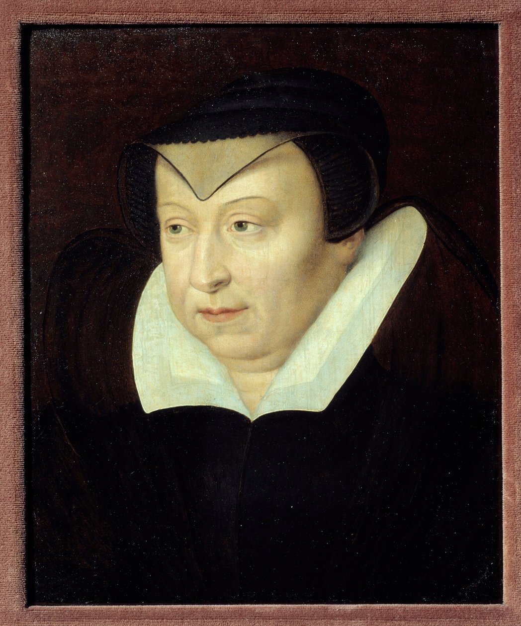 Portræt af Catherine de Medicis (Caterina de Medici) (1519-1589), dronning af Frankrig, maleri af den franske skole. Chantilly fra det 16. århundrede, Musee Conde af French School