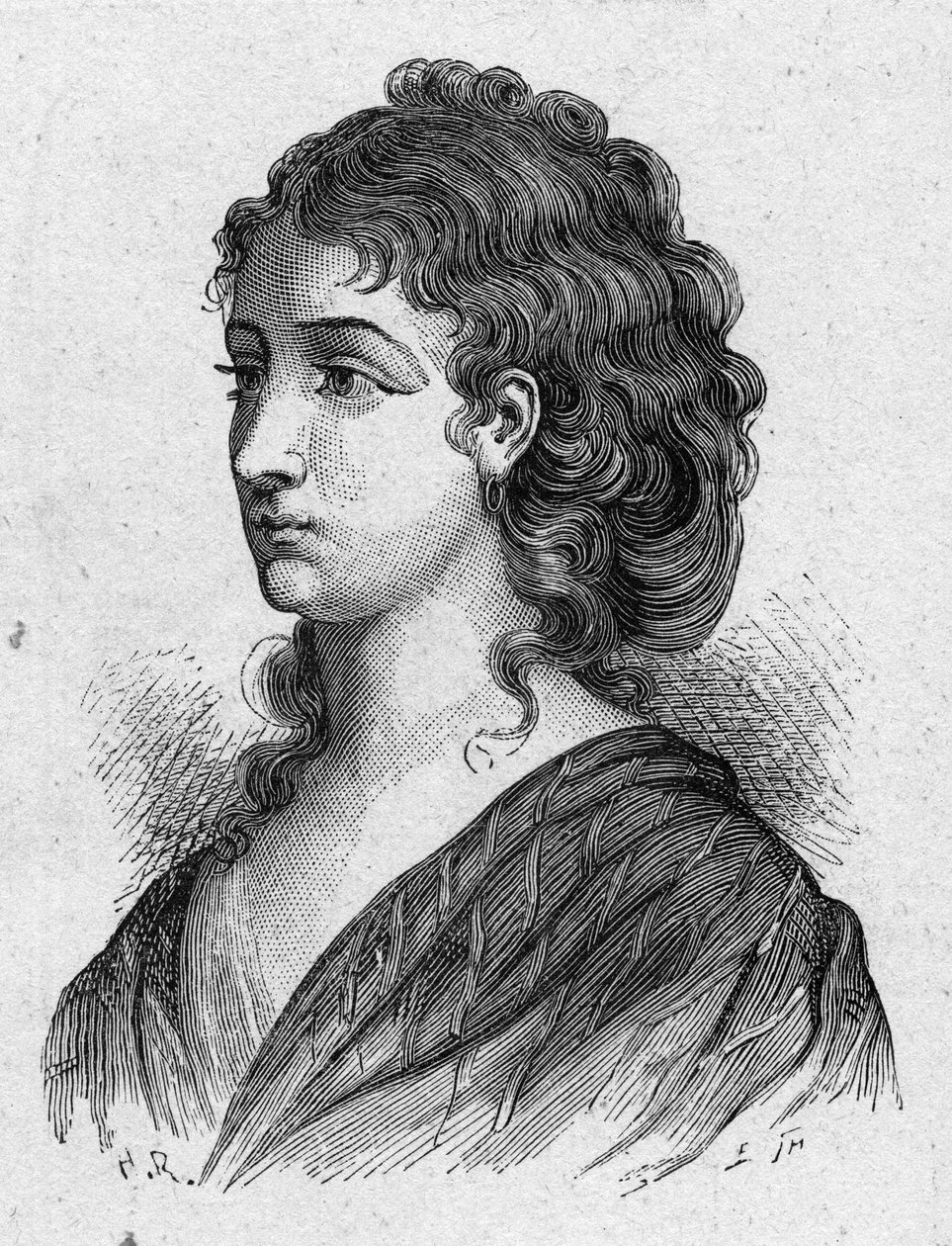 Portræt af Cecile Aimee Renault (1774-1794), fransk revolutionær. Stik fra 1889. Privat samling. af French School