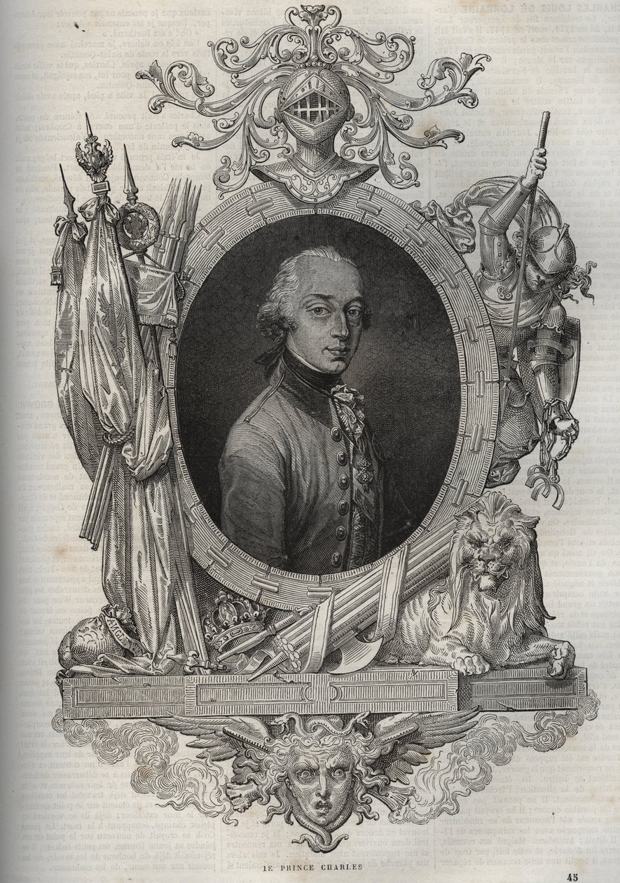 Portræt af Charles-Louis af Østrig-Teschen (Charles Louis of Austria Teschen) (1771-1847) (Ærkehertug Karl von Osterreich) Ærkehertug af Østrig, hertug af Teschen - Ærkehertug Charles, hertug af Teschen - fra "" New National Encyclopedia "" af Maurice La C af French School