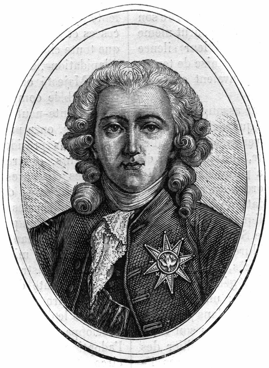Portræt af Charles Alexandre de Calonne, fransk politiker under Louis XVI (1734-1802), finansinspektør. Indgravering i "Historien om paver-konger-dronninger og kejsere gennem århundrederne"" af Maurice Lachatre af French School