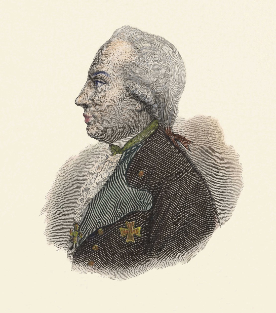 Portræt af Charles Guillaume Ferdinand, hertug af Brunswick (1735-1806), preussisk general. i "Portraits des Hommes Useful". af French School