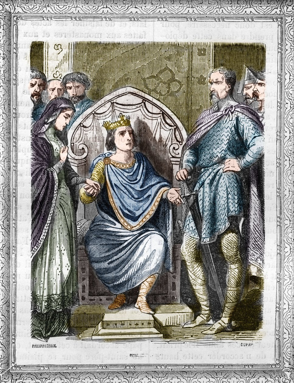Portræt af Karl III kaldet den simple (879-929). Indgravering i "Historien om paver-konger-dronninger og kejsere gennem århundrederne"" af Maurice Lachatre af French School