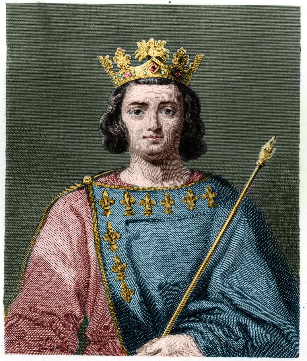 Portræt af Charles IV the Bel (1294 - 1328), konge af Frankrig - i "" Histoire des Francais"" af Lavallee, gravering, sd. af French School