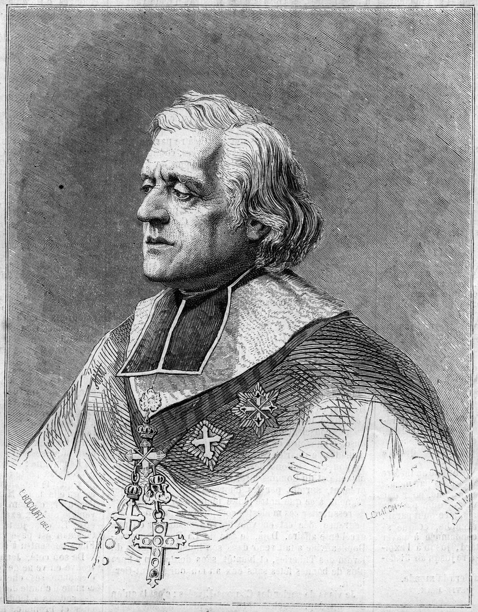 Portræt af Charles Joseph Eugene de Mazenod (1782-1861), eveque af Marseille. Portræt af gravering i "" The Illustrous World"" nr. 216 af 1. juni af French School