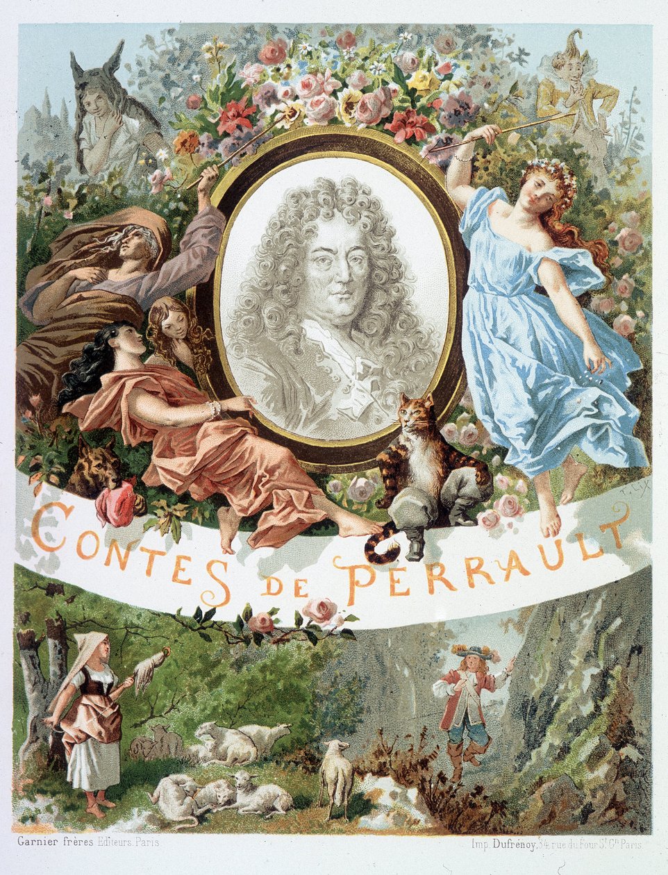 Portræt af Charles Perrault - Frontispice af "" Tales de Perrault"" af French School