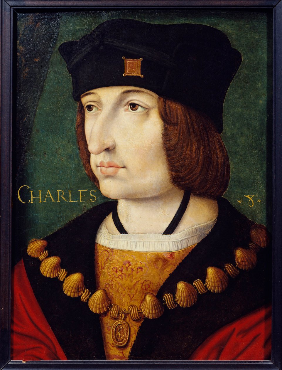 Portræt af Charles VIII (1470-1498), søn af Louis XI. Maleri af den franske skole i det 16. århundrede af Jean Perreal. Svag. 0,36x0,27 m. Musee Conde, Chantilly af French School
