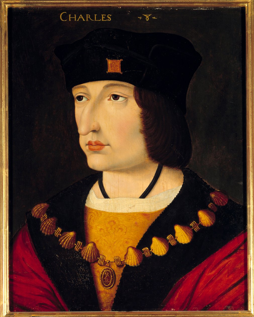 Portræt af Karl VIII (1470 - 1498) Konge af Frankrig, søn af Ludvig XI. Anonymt maleri af den franske skole af French School