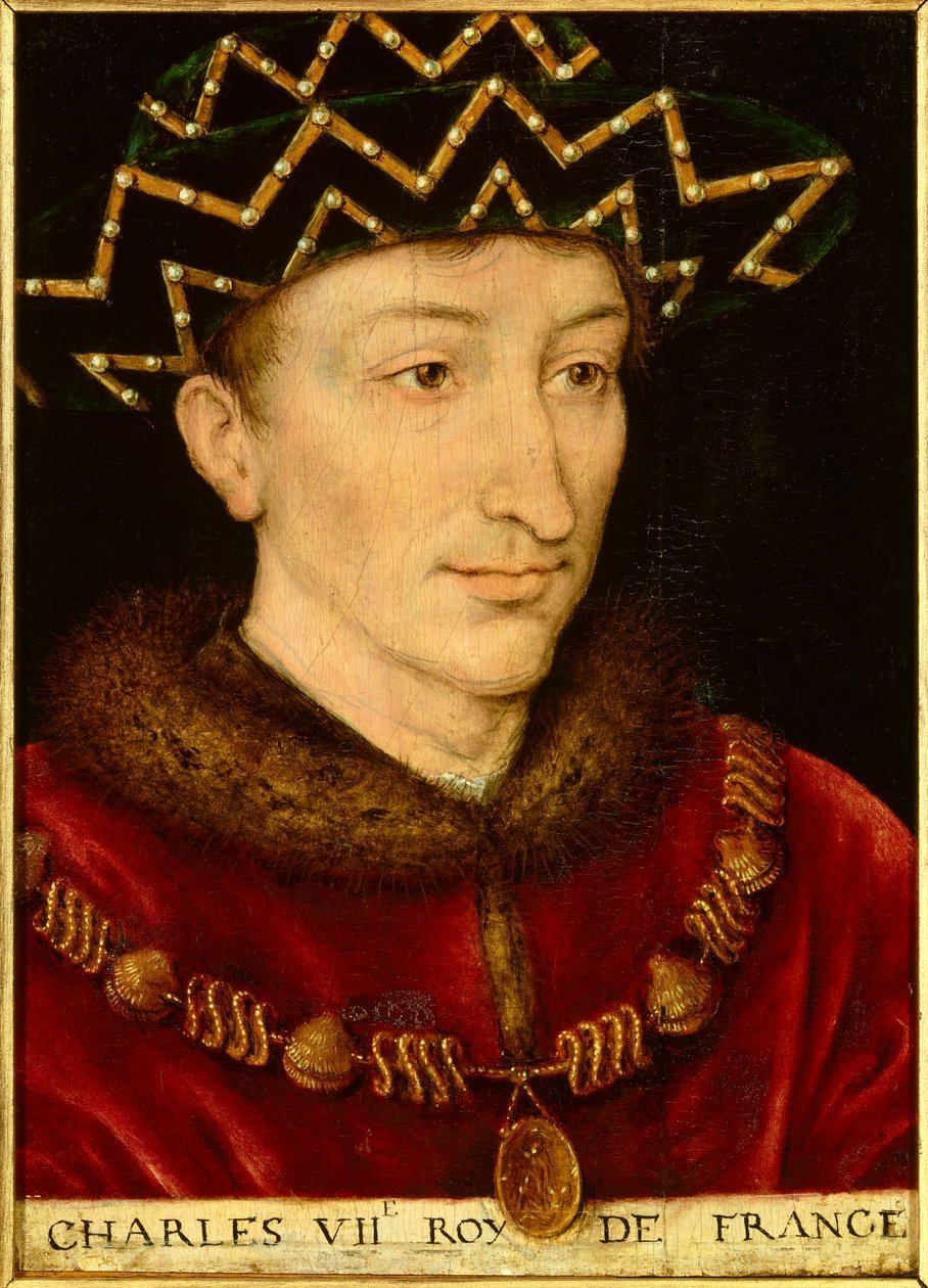 Portræt af Charles VII (1403-1461) konge af Frankrig. Maleri af den franske skole af French School