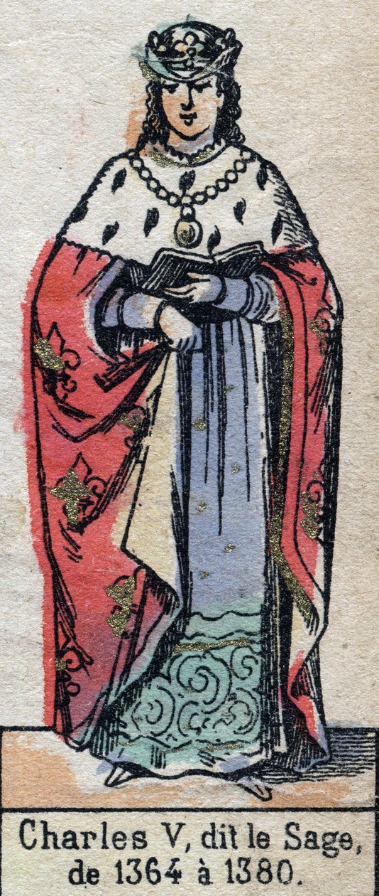 Portræt af Karl V af Frankrig, kendt som Karl den Vise (1338-1380) (Capetianernes dynasti). Illustration slutningen af det 19. århundrede. af French School