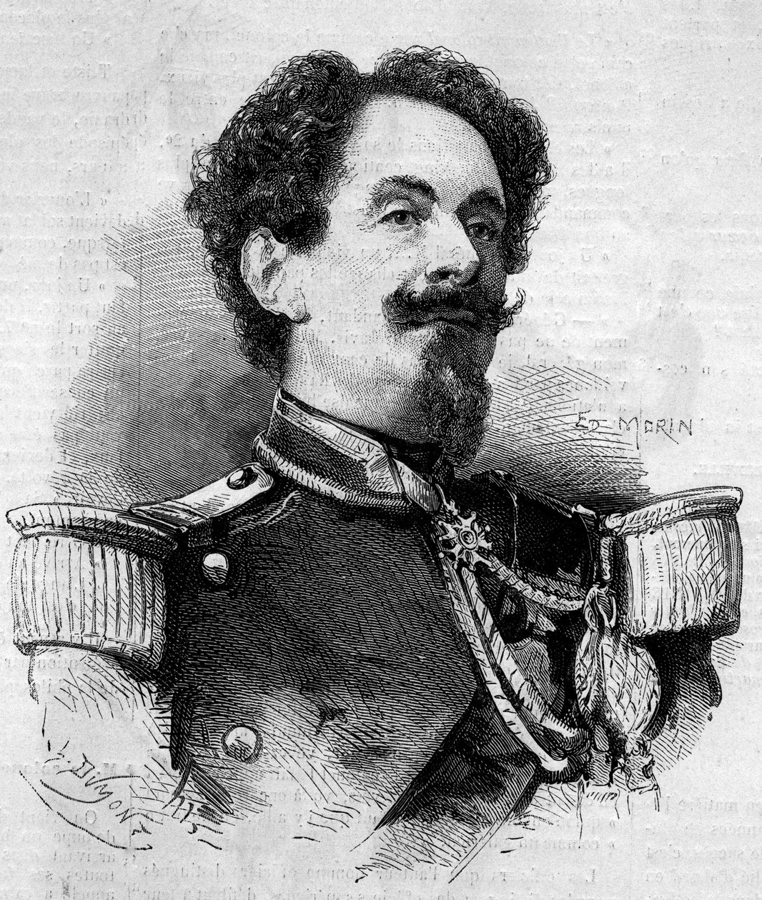 Portræt af Charles Victor Frebault (General Frebault) (1813-1888), guvernør i Guadeloupe. Indgravering i "" Le Monde Illustré"" nr. 148 af 11. februar 1860. af French School