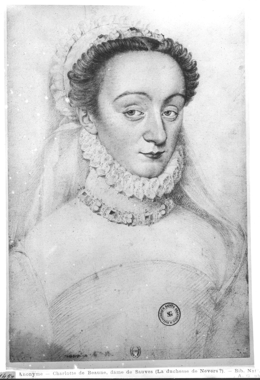 Portræt af Charlotte de Beaune (1551-1617) Lady of Sauves, 16.-17. århundrede af French School