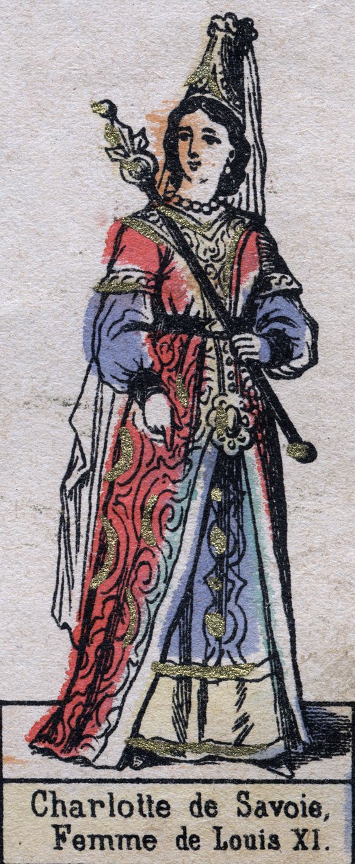 Portræt af Charlotte de Savoie (1440-1483), kone til Ludvig XI af Frankrig. (Kapetisk dynasti). Illustration slutningen af det 19. århundrede. af French School
