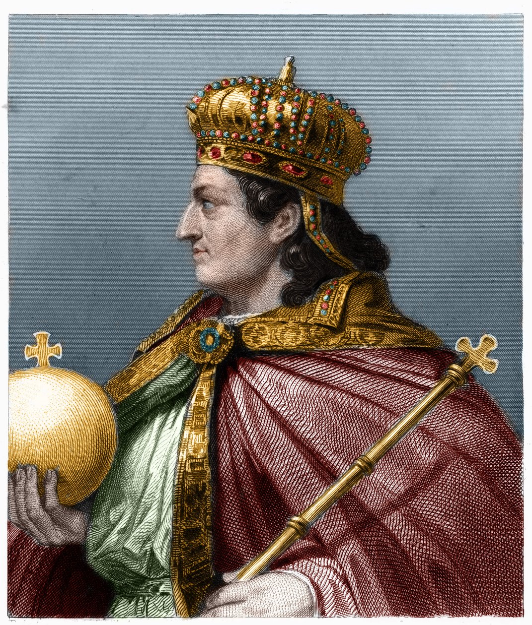Portræt af Childebert II (v. 570 - 596), Konge af Austrasia - i "History of the French"" af Lavallee, stik, sd. af French School