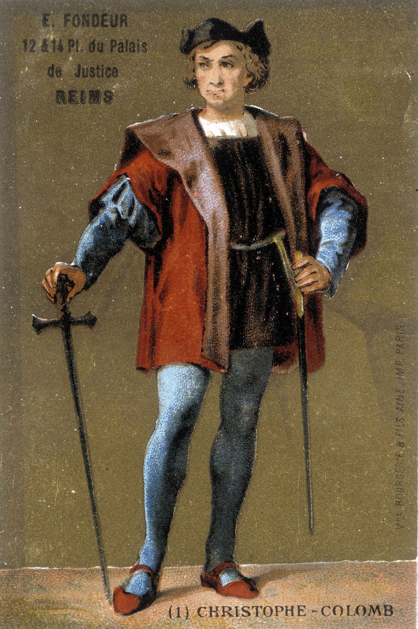 Portræt af Christopher Columbus. 1800-tallets kromolitografi af French School