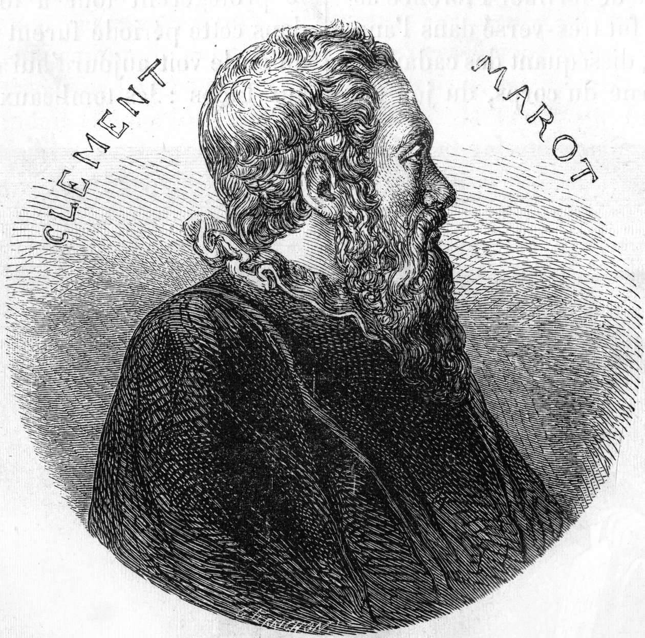 Portræt af Clement des Marets dit Marot (1496-1544), digter. I ""Popular History of France"", nd. ca. 1885. Stik. af French School