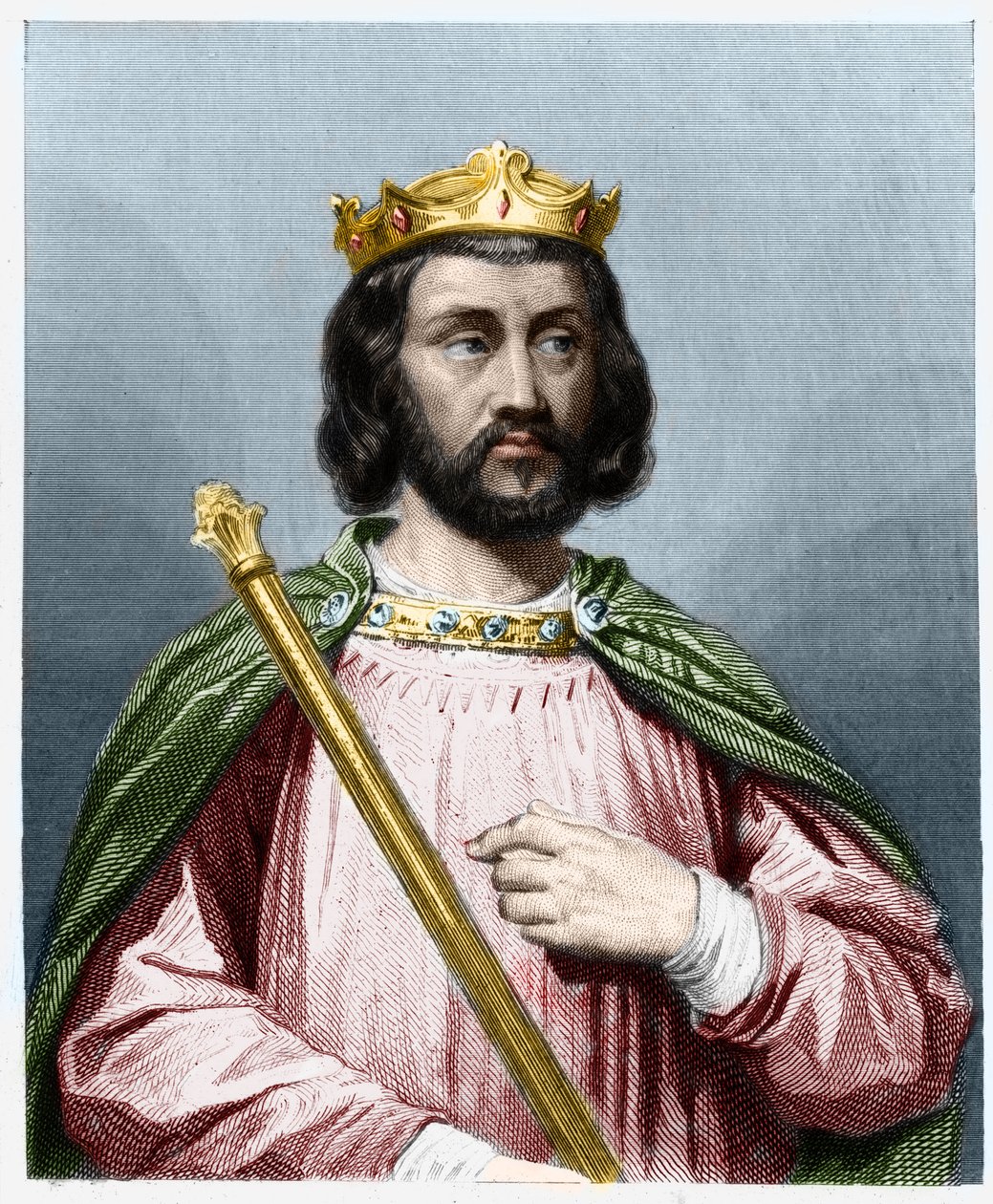 Portræt af Clotaire (Clothaire) III (652 - 673), konge af Neustrien og Bourgogne - i "" Histoire des Francais"" af Lavallee, stik, sd. af French School