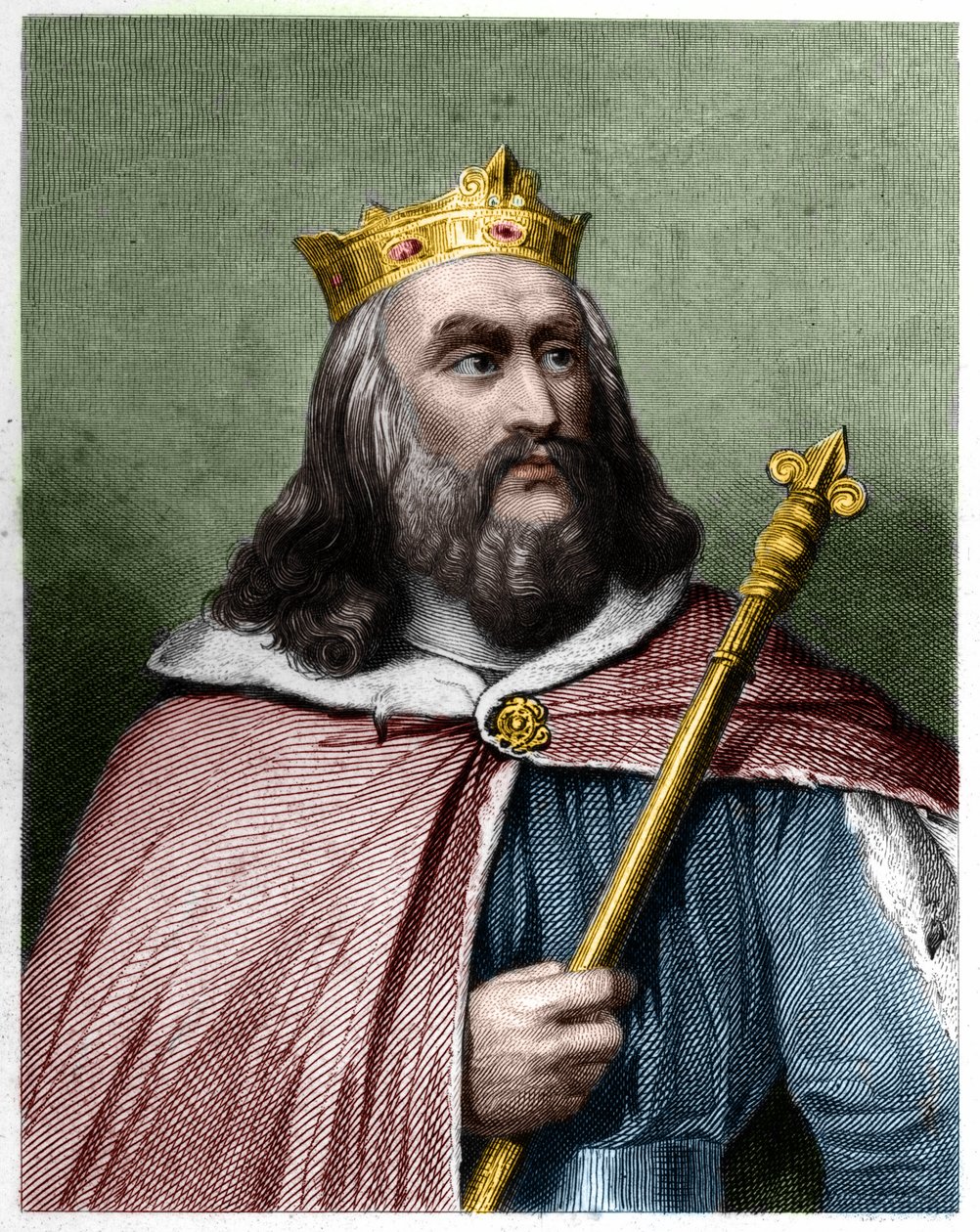 Portræt af Clotaire (Clothaire) II (584 - 628), konge af Neustrien og konge af frankerne - i "" Histoire des Francais"" af Lavallee, stik, sd. af French School