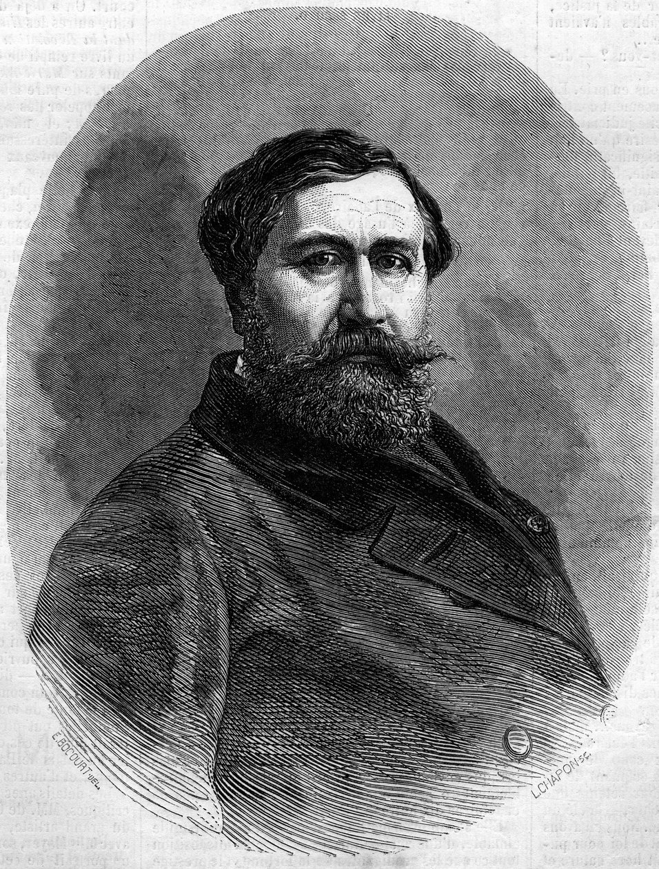 Portræt af grev Alfred Emilien de Nieuwerkerke (1811-1892), fransk billedhugger og høj embedsmand. Indgravering i "" Le Monde Illustré"" nr. 212 af 4. maj 1861. af French School