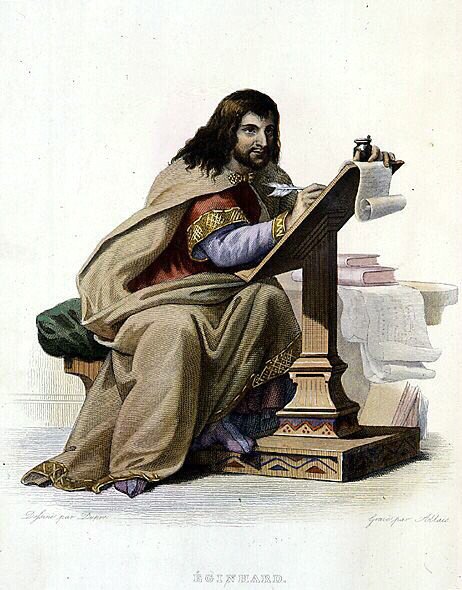 Portræt af Eginhard (Einhard, Einhart, Einard, 775-840), Franc-klummeskribent - i "" Le Plutarque francais "", red. Mennechet af French School