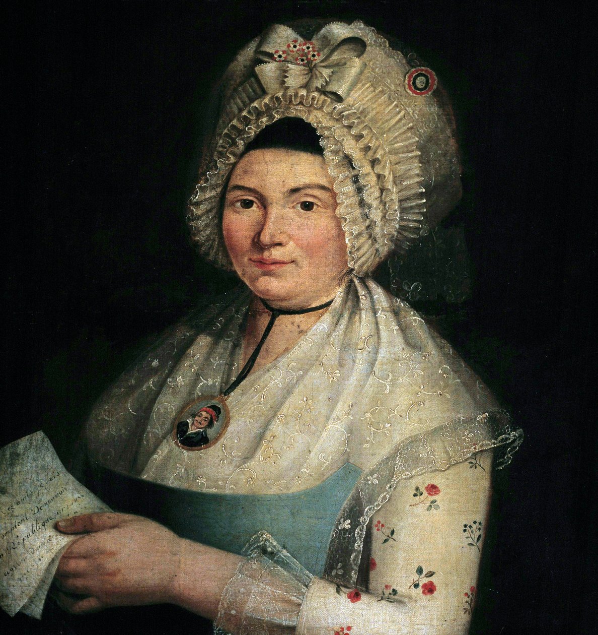 Portræt af Eleonore Duplay, forlovet af Maximilian Robespierre, i Picarde-portræt af Leonore Duplay kaldet "Cornelie"" (1768-1832). Maleri af den franske skole i det 18. århundrede. af French School