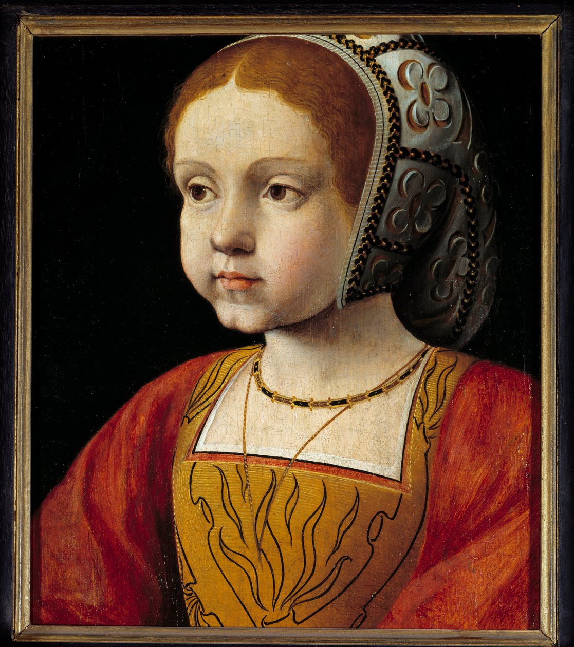 Portræt af Eleonore af Habsburg-barn, dronning af Portugal og derefter af Frankrig (1498-1558) Maleri af den franske skole. 16. århundrede søn. 0,3x0,23 m versailles, slottets museum af French School