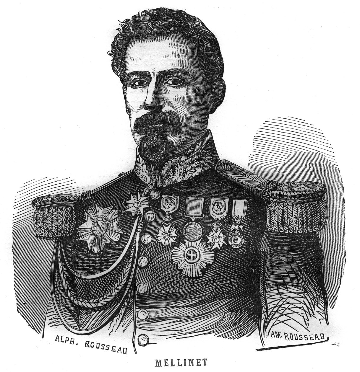 Portræt af Emile Henry Mellinet (1798-1894) fransk general. Indgravering i “Les Illustrations De L